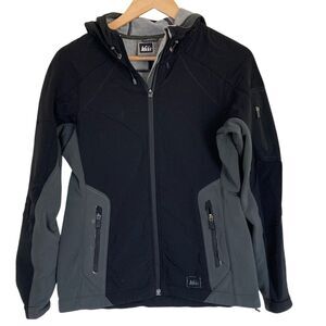 REI Womens Nylon Spandex Outdoor‎ Jacket Black Grey Size XS Hooded